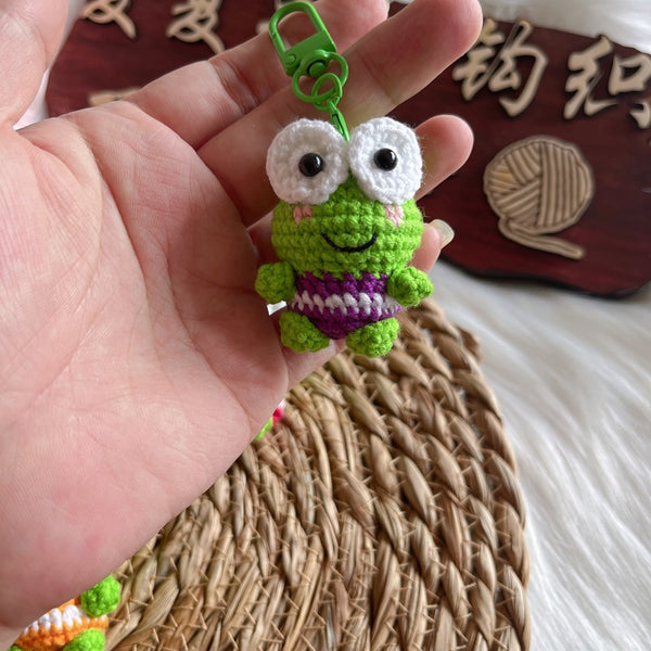 Hand-Crocheted Big-Eyed Frog Keychain Charm