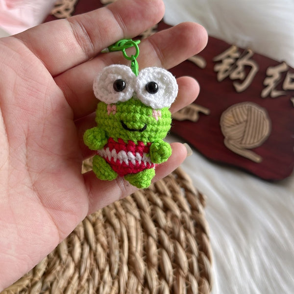 Hand-Crocheted Big-Eyed Frog Keychain Charm
