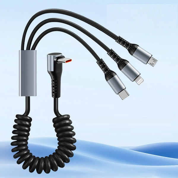 1.8m 66W Super-Fast Springy 3-in-1 Elbow Charging Cable