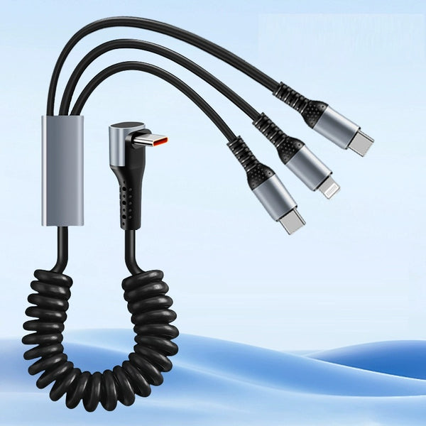 1.8m 66W Super-Fast Springy 3-in-1 Elbow Charging Cable
