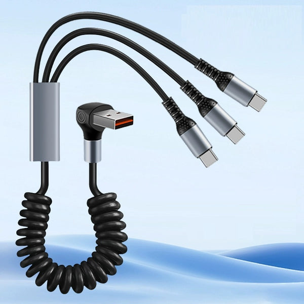 1.8m 66W Super-Fast Springy 3-in-1 Elbow Charging Cable