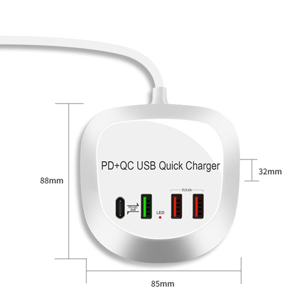 USB Charging Station with 4 Ports & Fast Charging for Multiple Devices, for Home, Office & Travel