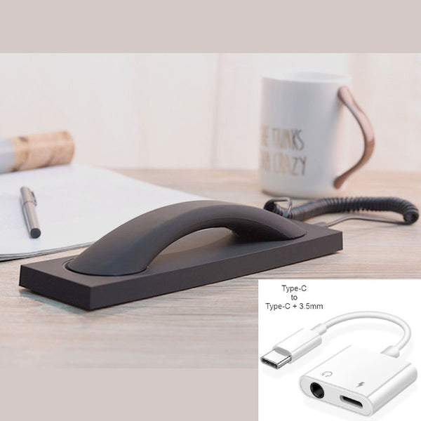 Retro Telephone Handset, with Type-c/Lightning to 3.5mm Adapter, for Office, Home, Teleconference & More