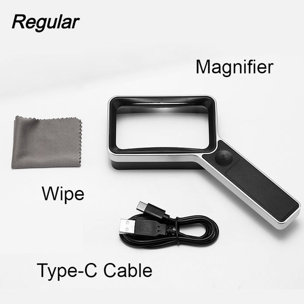 Portable Handheld 3X Square Magnifier, with LED, Rechargeable Design and Dimmable Light, No Distortion, for Reading, Repairing & More