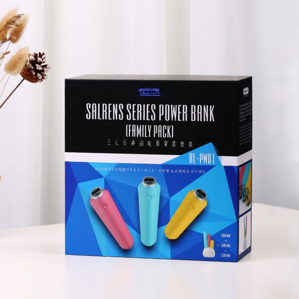 3-Pack Portable Powerbank Set, with 1* 2500mAh & 2* 5000mAh, Charging Base, for Family, Friends & More