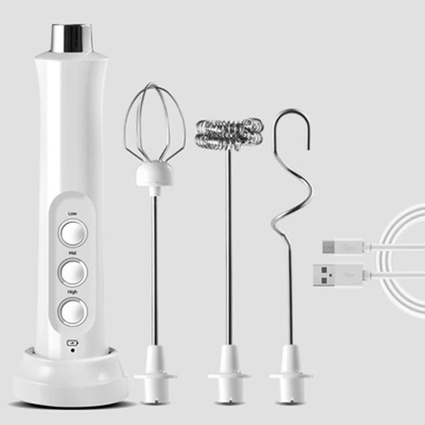 Rechargeable Handheld Milk Frother, with 3 Speed & 3 Interchangeable Heads for Latte, Bulletproof Coffee, Protein Shake & More