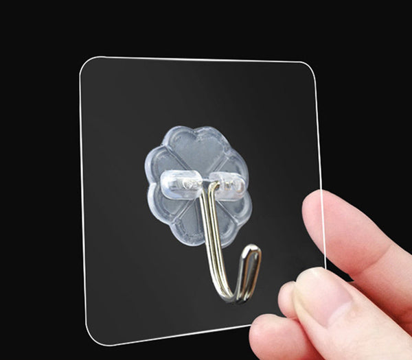Transparent Reusable Seamless Self-Adhesive Wall Hooks, with Waterproof Design, for Bathroom, Kitchen, Utility, Towel & More