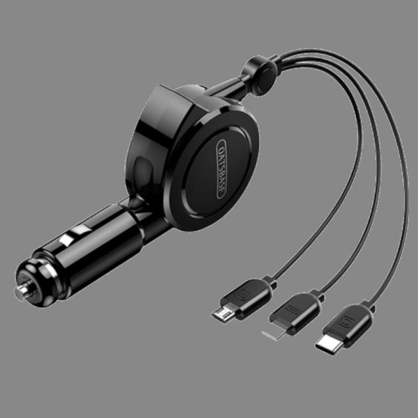 4-in-1 Compact Retractable Car Charger, with 3 Connectors & Extra USB Port, for Phone, Camera, Tablet & More
