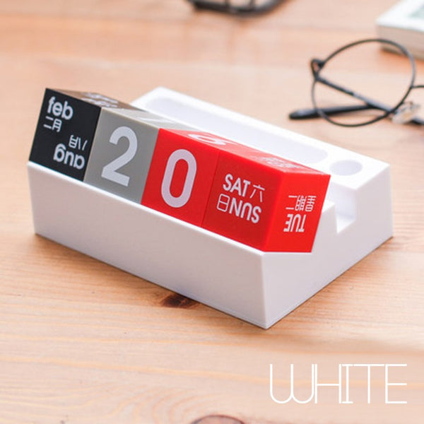 Multifunction Desk Perpetual Calendar Blocks with Phone and Pen Holder, for Home & Office Desk