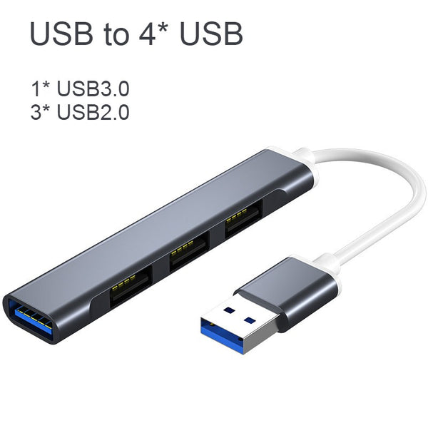 3-in-1 USB-C / USB 3.0 Portable Hub, with 90mm Cable, for Mouse, Keyboard, Fan & More