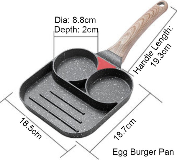 Non-stick Egg Frying Pan, with Thermo-Triangle Indicator, Wood Handle, for Pancake, Omelette, Egg Burger & More, for Gas Stove & Induction Cooker