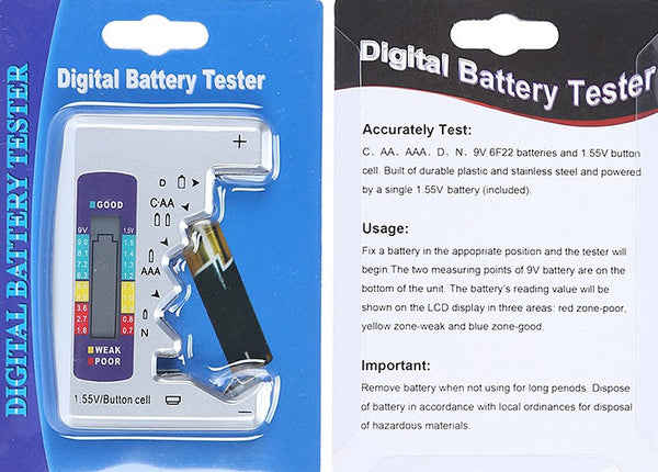Portable Digital Universal Battery Tester, for C, AA, AAA, D, N, 9V & 1.5V Button Cell