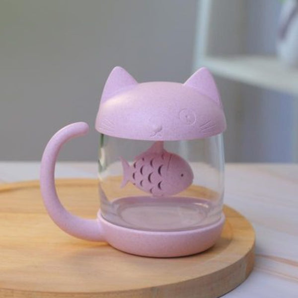 250ml Creative Cat and Fish Cup, with Tea Steeper, for Tea, Coffee, Juice, Milk and More