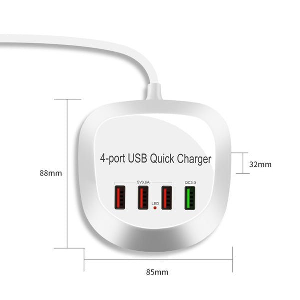 USB Charging Station with 4 Ports & Fast Charging for Multiple Devices, for Home, Office & Travel