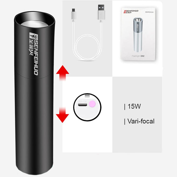 2-in-1 Portable Rechargeable Flashlight & Power Bank, with Varifocal Design, Long Battery Life & Powerful Light, for Home & Outdoors