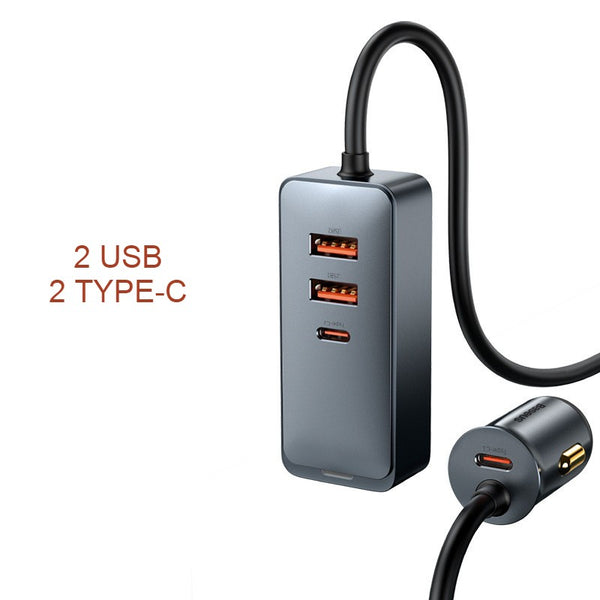 4-Port USB Car Charger, with Creative Back Clip & 1.5m Cable for Back Seat Charging