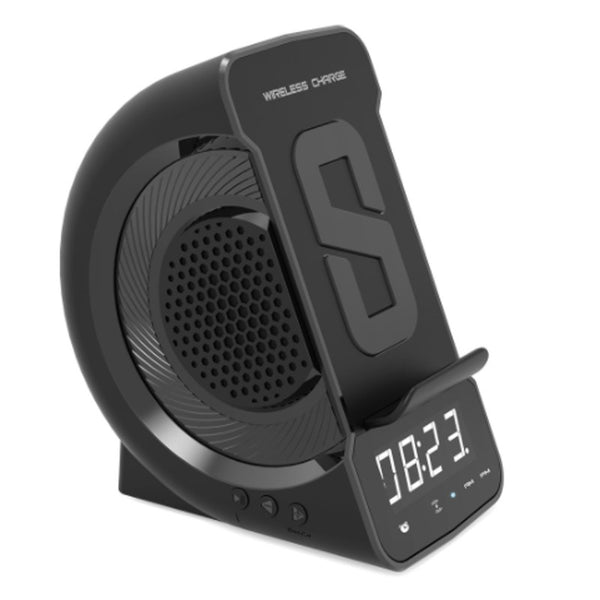 3-in-1 Bedside Bluetooth Speaker with Wireless Charger, Clock & Alarm Clock, for Home & Office