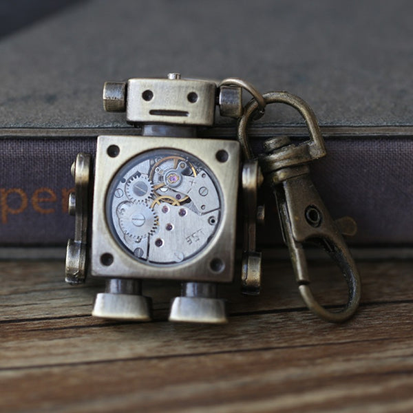 Vintage Robot Keychain with Rotatable Gear, for Keys, Bag, Necklace & Gift
