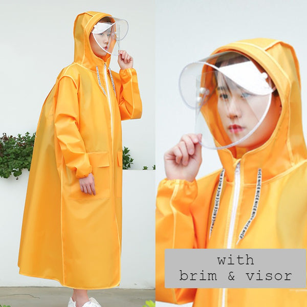 Lightweight Reusable Adult Unisex Long Rain Poncho Raincoat, with Brim and Visor, for Hiking, Camping, Outdoor Activities