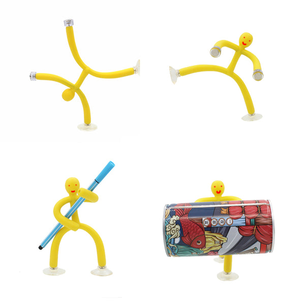 Creative Stickman Phone Holder, with 2 Magnets and 2 Suction Cups, for Keys, Pens, Spoons & More (1-Pack)