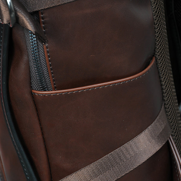 Brown Business Leather Backpack, with Easy-to-carry Top Handle for Travel, Work and Outdoors