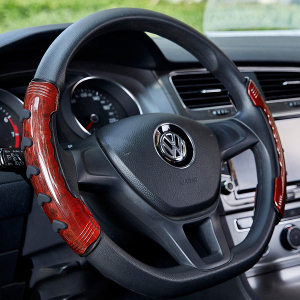 Universal Non-Slip Steering Wheel Cover, with Wood Grain Design & Skidproof Buttons