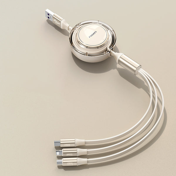3-in-1 Retractable Portable Charging Cable, with 6A Fast Charging, for Phone & Tablet