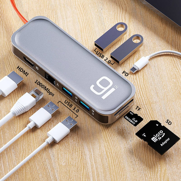 9-in-1 USB-C Adapter Hub, with USB 3.0, 4K HDMI, SD/TF Card Reader, for MacBook, Chromebook, and Other USB Type-C Devices
