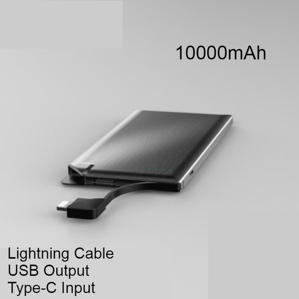 10000mAh Ultra-slim Power Bank with Charging Cable, for Phones & Tablets