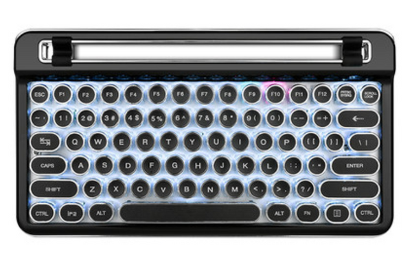 Portable Bluetooth Wireless Mechanical Keyboard, with 76 Keys, Dual Connection Modes, Ergonomic Design, Phone/ Tablet Holder and Cool Light, for Study & Work