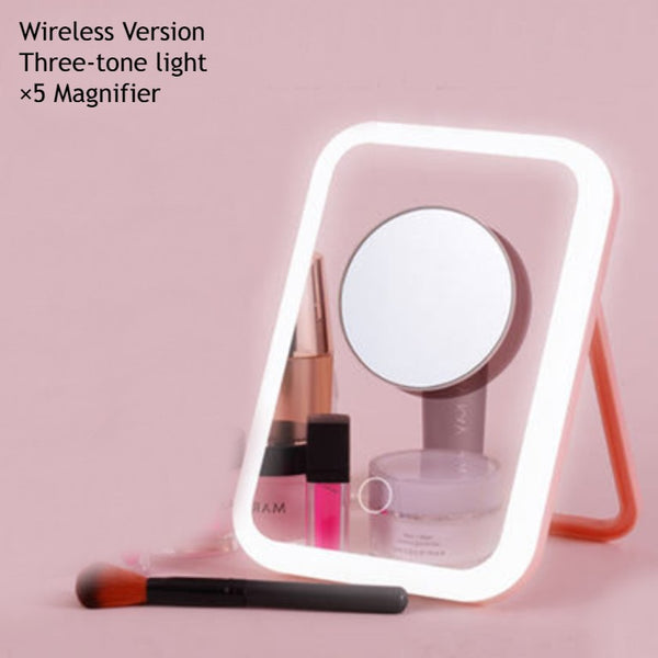 LED Makeup Mirror, with Adjustable Tricolor Lighting, Detachable 5X Magnification Mirror &Touch Screen, for Makeup, Skincare and More