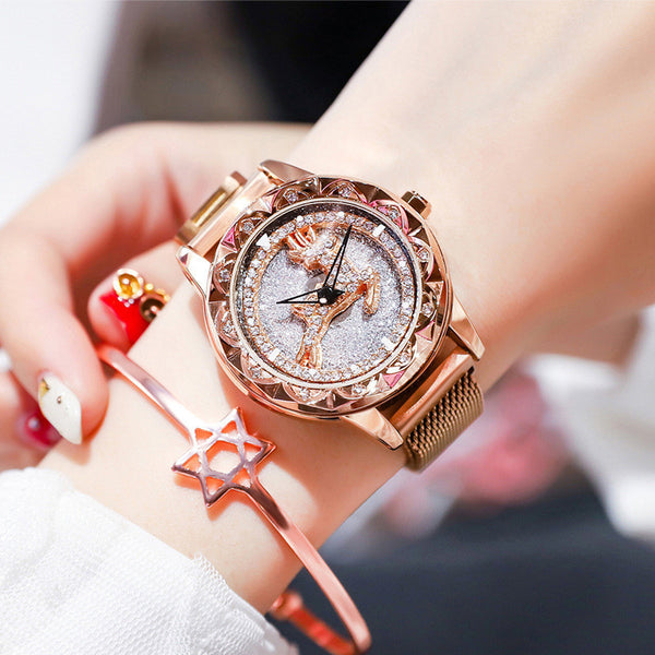 Fashion Women Watch, with 360° Rotatable Dial, Magnetic Watch Band & Daily Waterproof