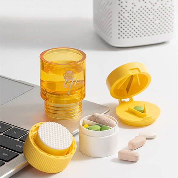 4-in-1 Portable Travel Pill Splitter with Pill Holder, Cup & Crusher