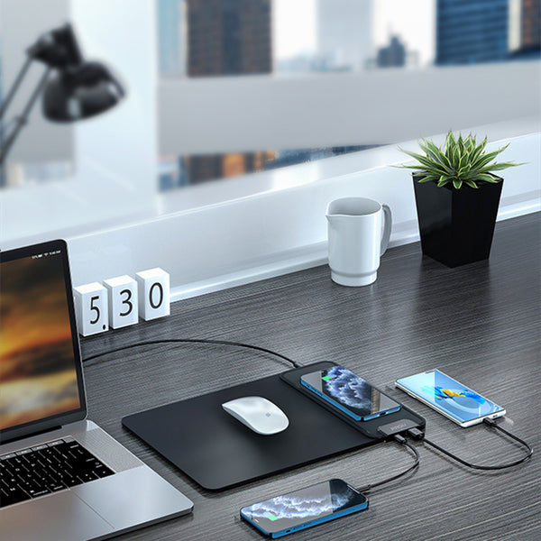 Mouse Pad with 15W Phone Wireless Charging Module and 2 Charging Output Ports