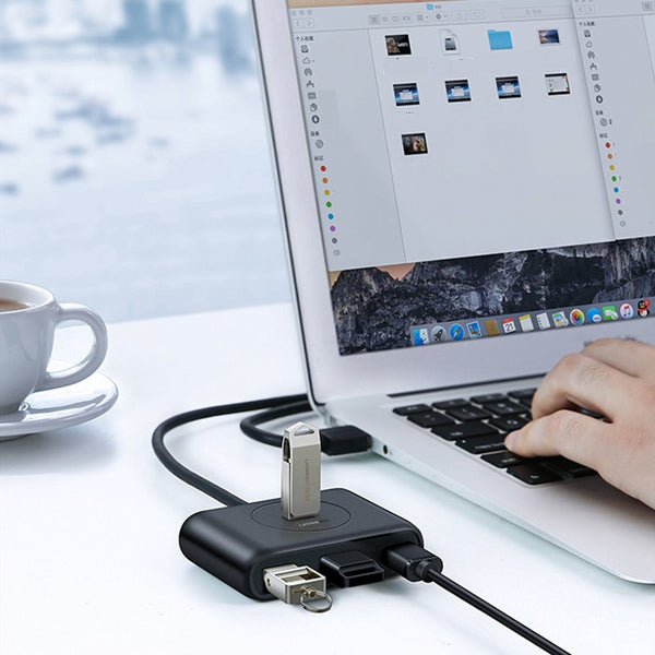 4-in-1 Portable USB Hub, with Type-C Adapter, for Mac & PC