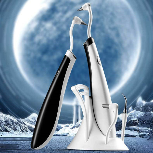 Portable Ultrasonic Electric Tooth Cleaner Kit, with 5 Replaceable Heads and Built-in Light, for Home & Travel
