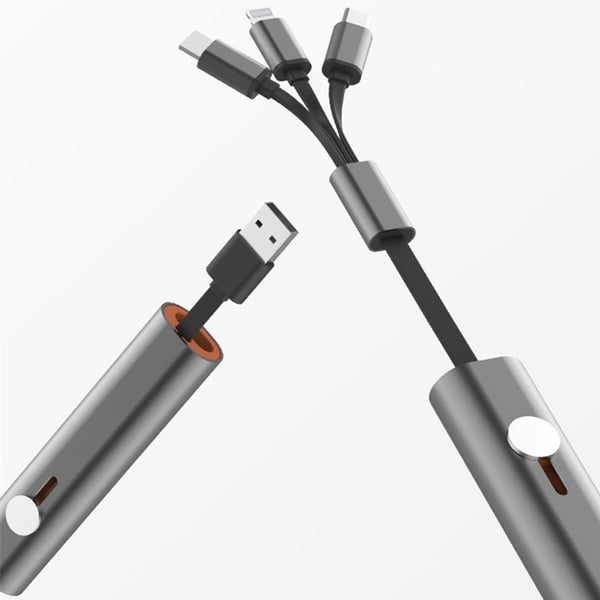 Portable Universal 3-in-1 USB Charging Cable, with Mirco USB, Type C & Lightning Tips