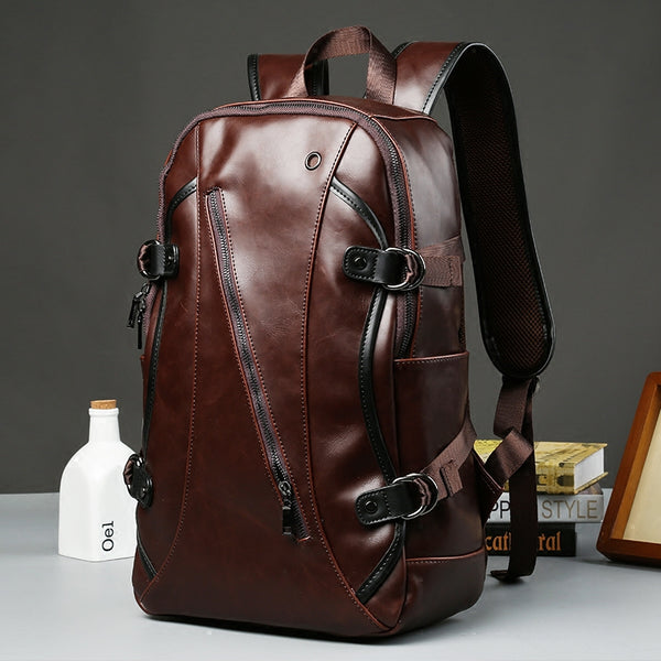 Brown Business Leather Backpack, with Easy-to-carry Top Handle for Travel, Work and Outdoors
