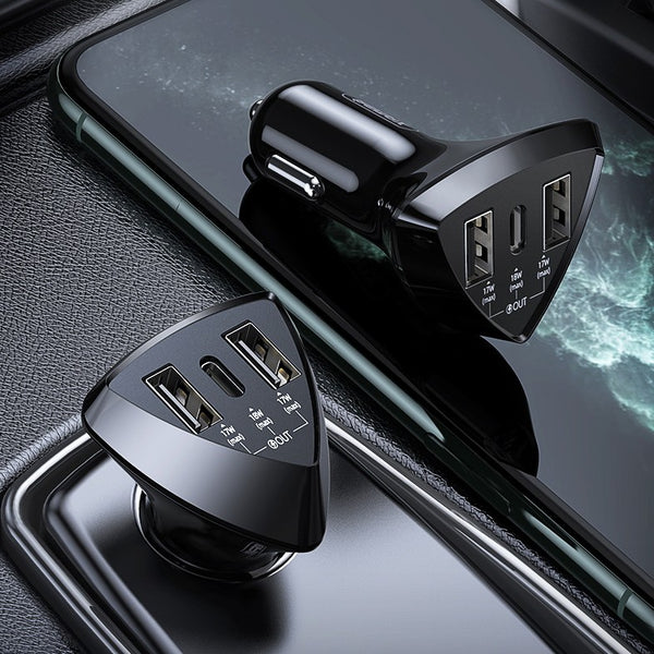 18W PD Fast-charging Car Charger, with 2 USB-A & 1 USB-C, for Phones, Tablets & More
