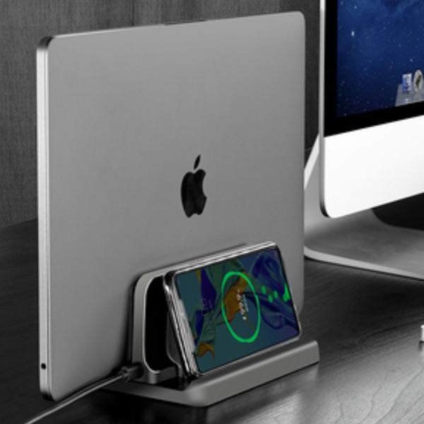 Vertical Laptop Stands, with Wireless Charging Dock & Adjustable Width, for Tablet, Laptop, Notebook