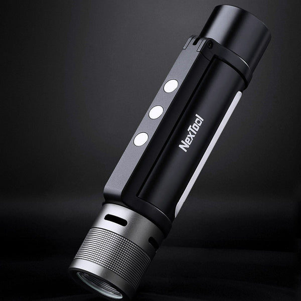 6-in-1 Zoomable Rechargeable Flashlight, with Alarm Mode, Dual Light Source, 360° Rotating Handle & Power Bank, for Camping, Travel & More