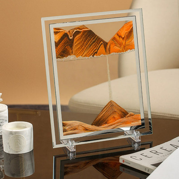 Dynamic Glass Framed Moving Sand Nature Landscape, for Desktop, Home, Office, Decor