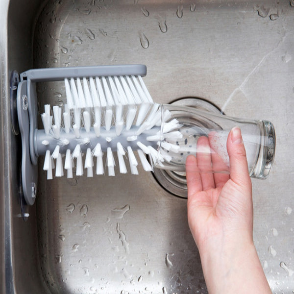 Cup Washing Brush, with Wall Suction Cups, Double Brush Heads and Durable Material, for Home & Kitchen