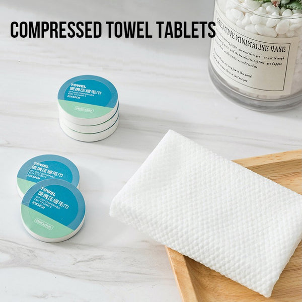 Disposable Compressed Towel Tablets, with Soft & Durable Fabric, for Face and Body, for Travel, Camping & More