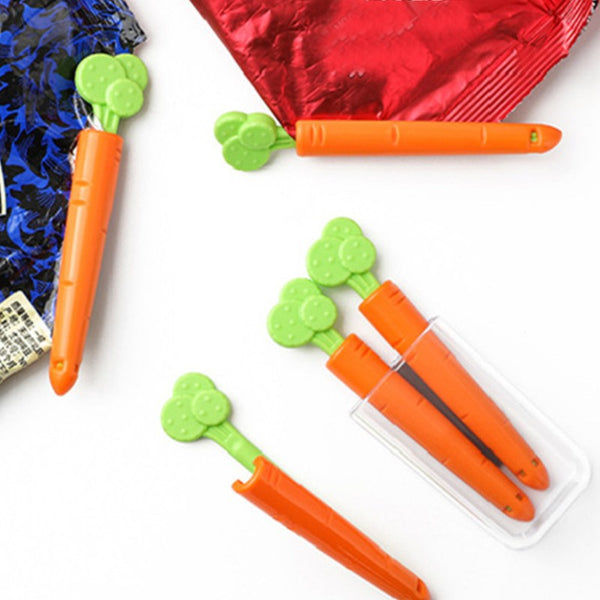 Cute Carrot Chip Clips, with Tight Seal, Carrot-shape Design & Magnetic Storage Box, for Food and Snack Bag (10pcs)