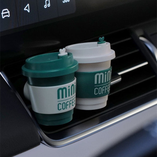 Cute Coffee Cup Car Air Freshener Vent Clip, with Coffee Scented Refills
