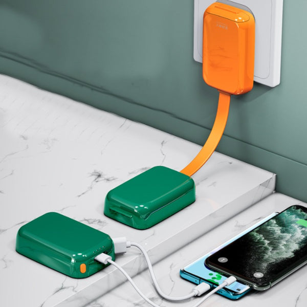 6-in-1 10000mAh Fast Charging Power Bank, with Built-in Cable, 3 Connectors, Wall Charger & Phone Holder (US Plug)