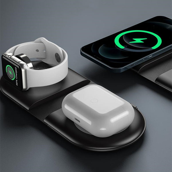 3-in-1 Foldable MagSafe Wireless Charging Station, with 15W Fast Charging, for Android Phones, iPhone, Airpods & iWatch