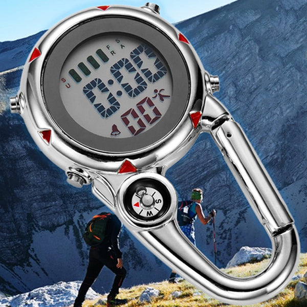 Multifunctional Electronic Pocket Clip Watch, with Stopwatch, Alarm Clock, Calendar, Compass, for Hiking, Camping & More