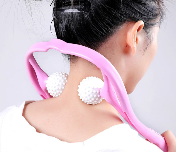 U Shape Manual Neck Massager, with Two Massager Balls and Ergonomic Design, for Neck, Shoulder, Thigh and More